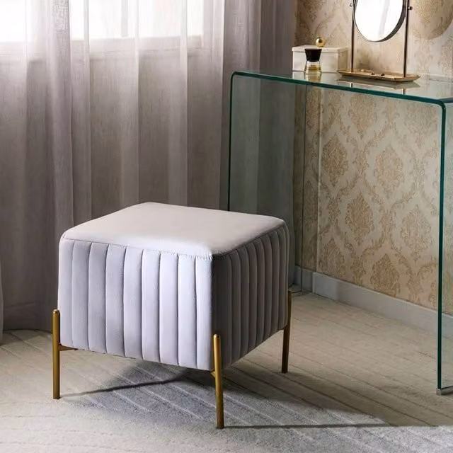Wyld and Coco Glamour Grey Velvet Footstool with Gold Metal Legs W/D/H: 47 x 47 x 43 cm