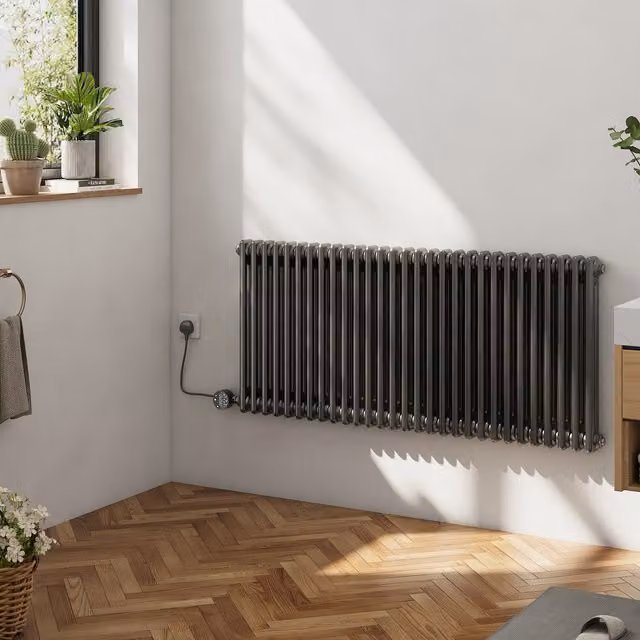 Livingandhome Wall-Mounted Electric Radiator with Thermostat and App Control, Black, Width: 119 cm