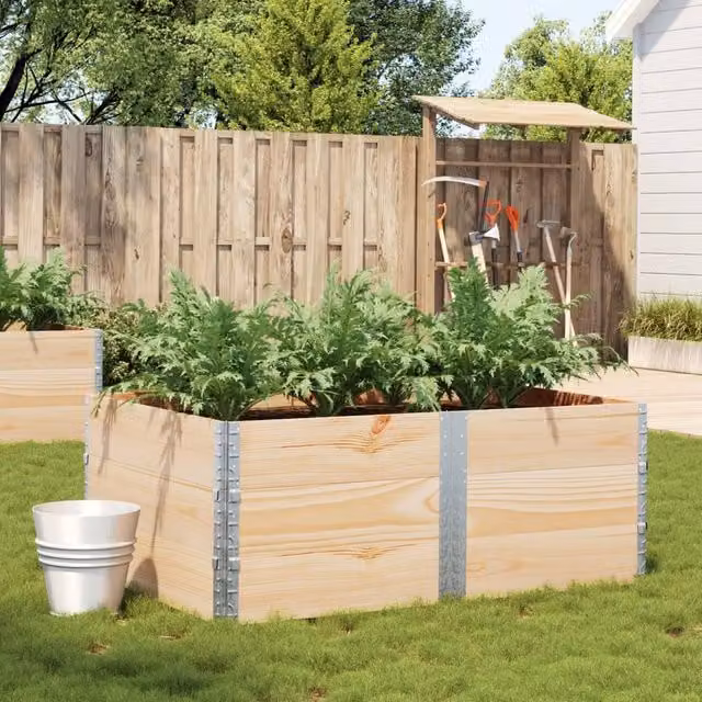 Berkfield Home Garden Brown Solid Wood and Galvanised Steel Raised Bed Planter W: 150 cm, D: 100 cm, H: 100 cm
