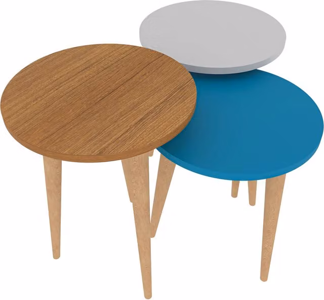 Decorotika Torino 3-Piece Glossy Modern Coffee Table Set in Blue and Multicolour