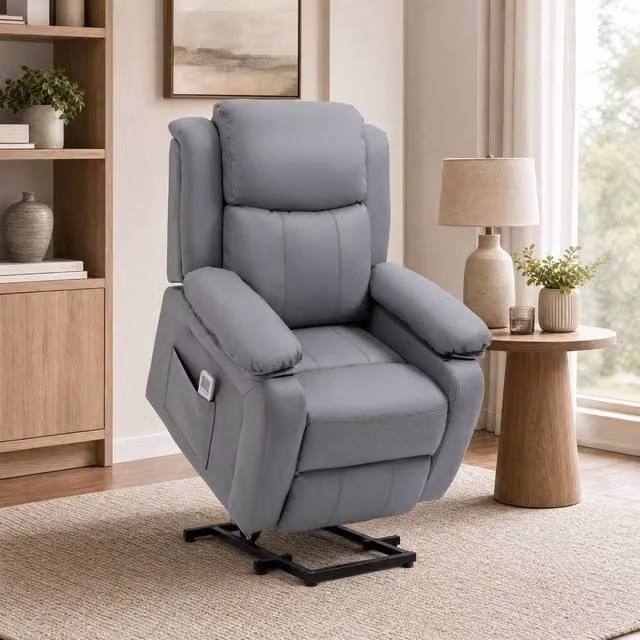 STILVORA Grey PU Leather Riser Recliner Chair with Massage and Powered Lift Assist