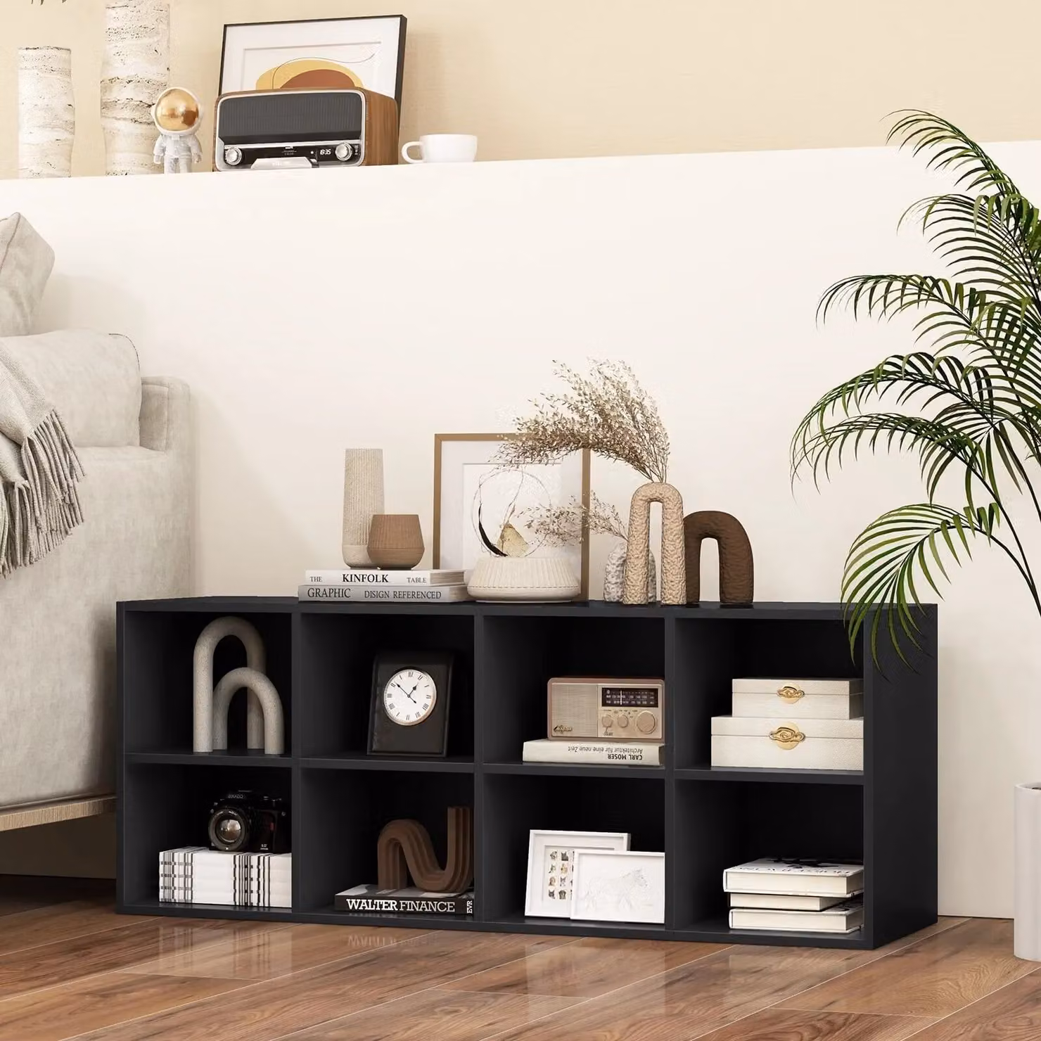 Costway Modern Black Shoe Bench with 8 Storage Cubbies for your Hallway, Living Room or Bedroom – 3