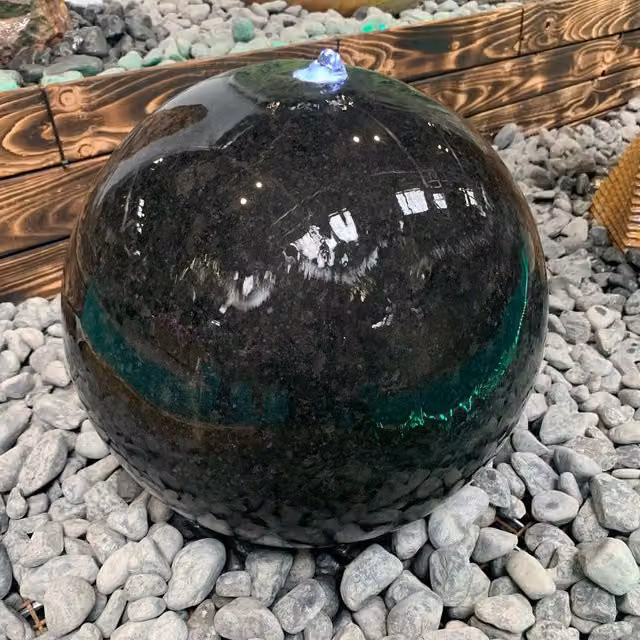 Tranquility Black Granite Polished Sphere Solar Powered Water Feature in Grey, Diameter: 40 cm