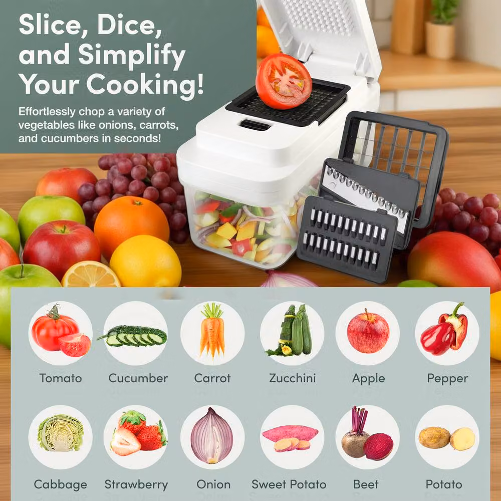 Keplin 7-in-1 Vegetable Chopper with Container, Slicer, Dicer and Grater in White – 6