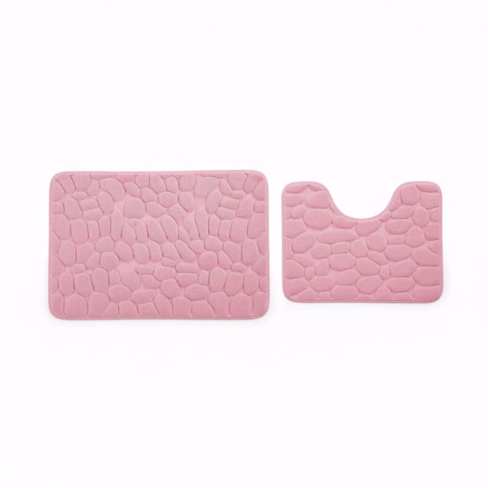 Snug City Pebble Design Memory Foam Bath Mat Set in Pink, W: 80 cm, D: 50 cm – 2
