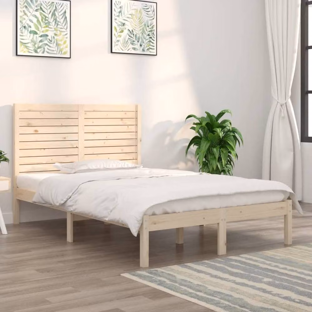Berkfield Home Solid Wood Double Bed Frame in Beige, W: 135 cm, L: 190 cm – 2