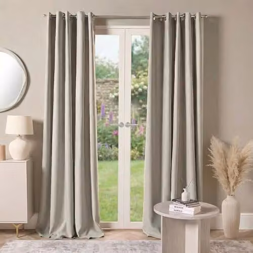 OHS Pair of Plain Thermal Blackout Eyelet Curtains in Silver Grey, Width: 167 cm, Drop: 228 cm – 1