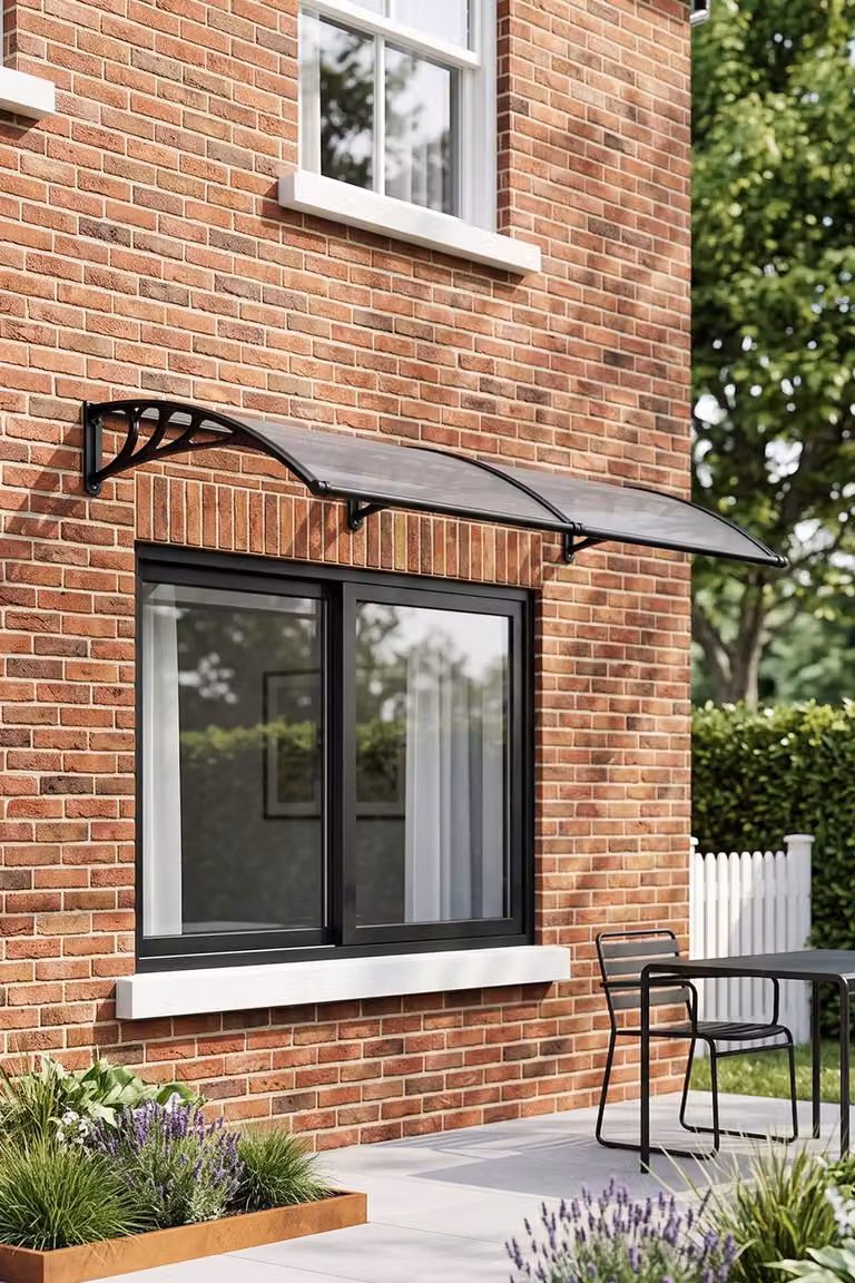 Garden Sanctuary Grey Outdoor Door Canopy and Window Awning with Drainage Channel, Aluminium and Polycarbonate, W: 200 cm, H: 100 cm, D: 28 cm