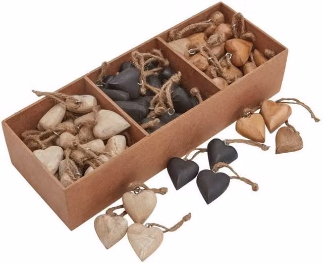 Lemon Pavilion Rustic Brown Wood Heart Hanging Decorations, W: 12 cm, H: 35 cm