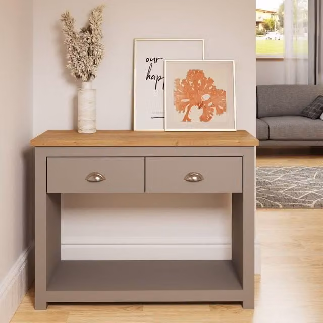 Timber Art Design Lisbon Console Hallway Table with 2 Drawers in Light Grey, W/D/H: 100 x 35 x 75 cm