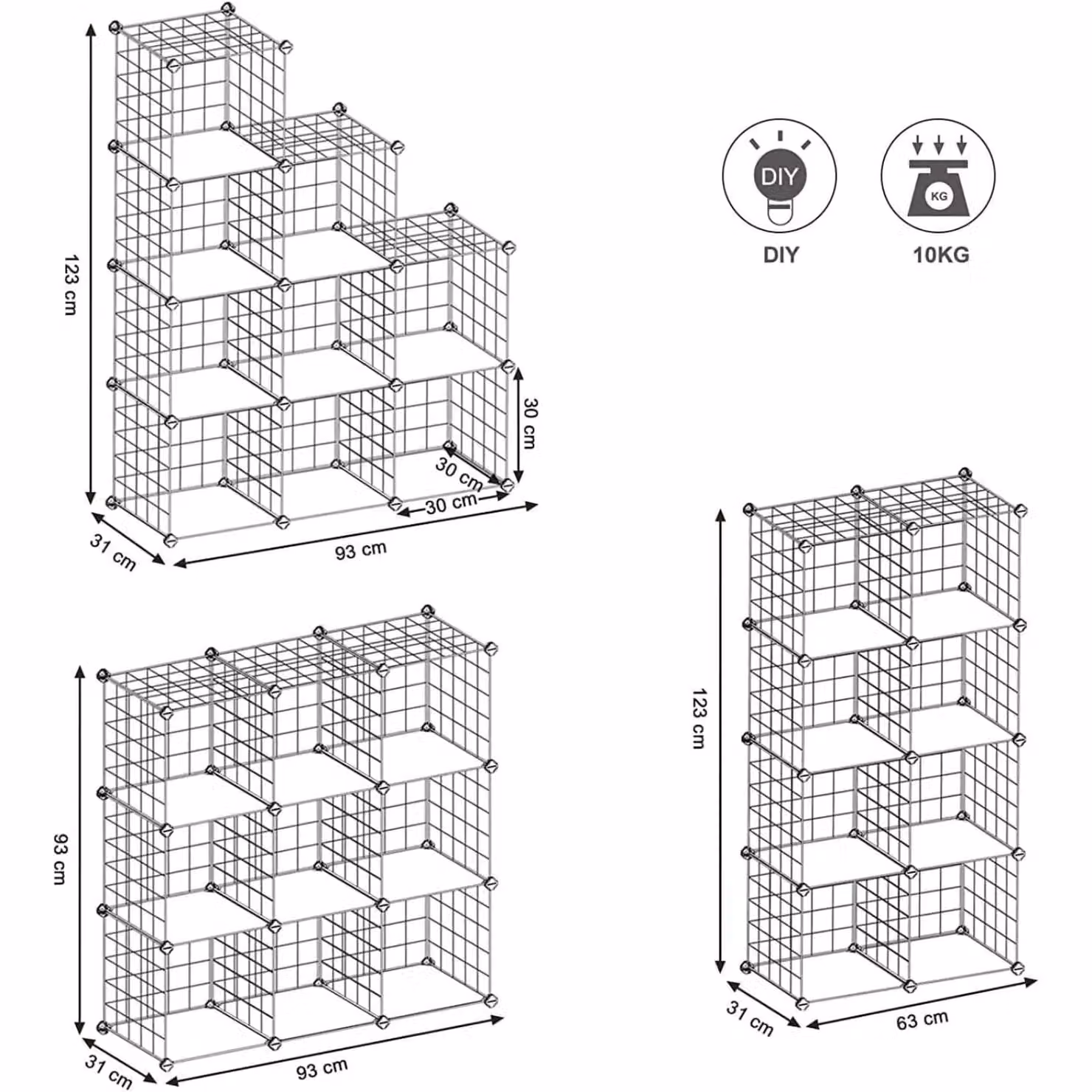 SONGMICS 9-Cube Freestanding Metal Mesh Storage Shelves with White PP Plastic Sheets – 2