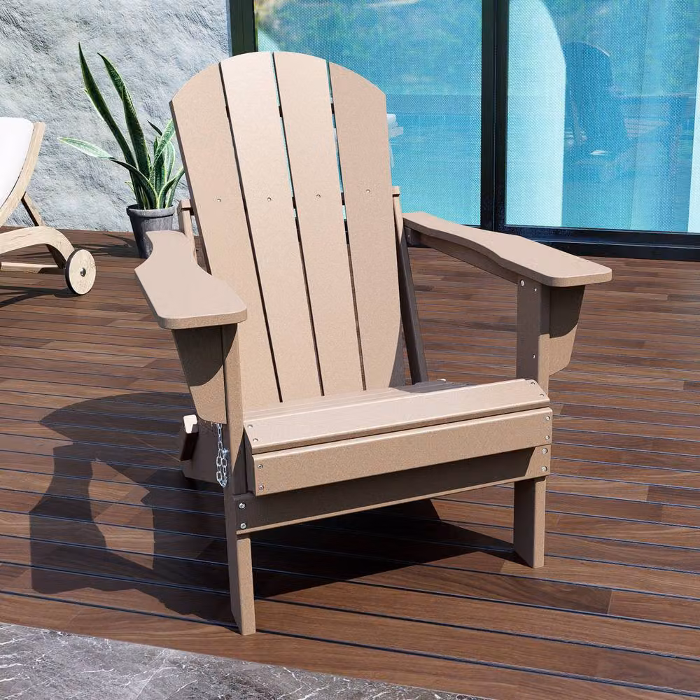 Mona Vale Furniture All-Weather Foldable Adirondack Outdoor Lounge Chair in Beige – 2