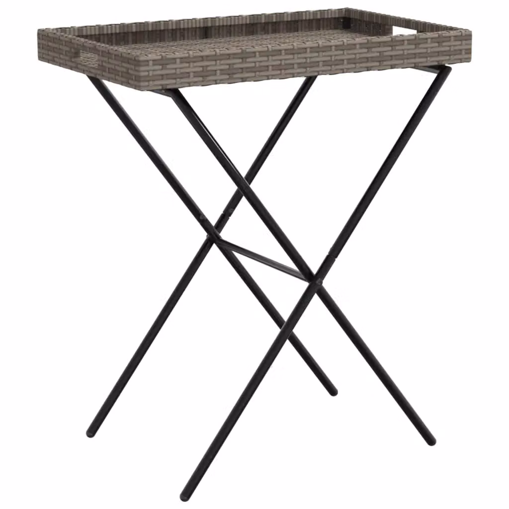 Berkfield Home Folding Tray Table in Grey Poly Rattan and Steel, W/D/H: 65 x 40 x 75 cm – 2