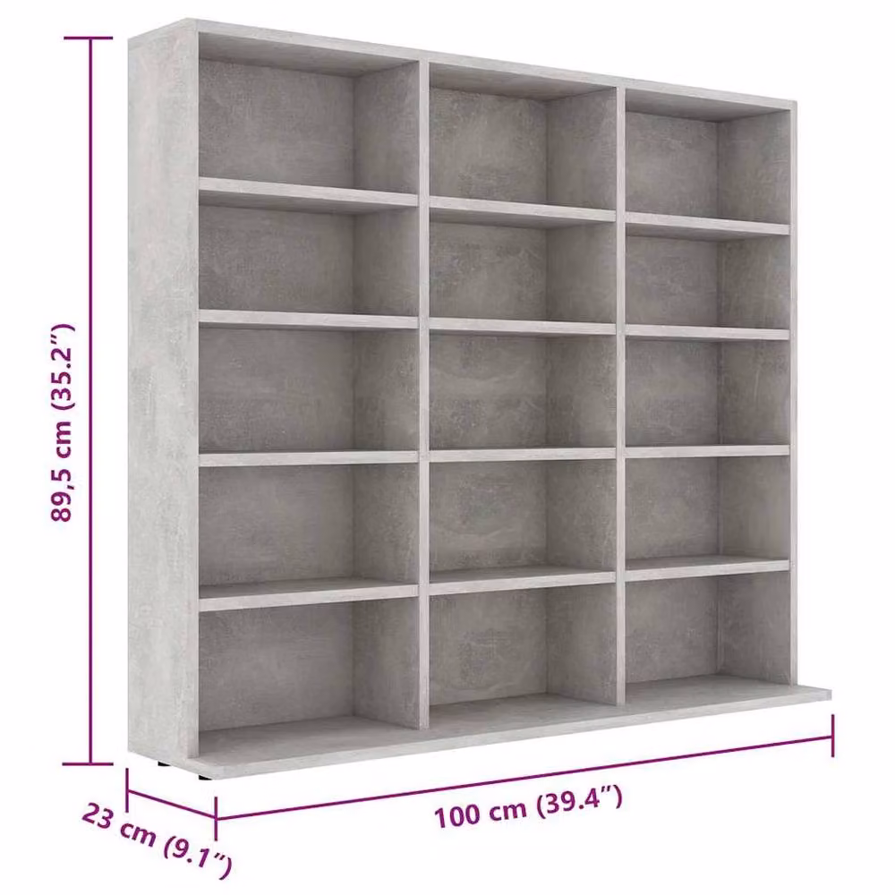 Berkfield Home Decorative CD Cabinet in Concrete Grey, W: 102 cm, D: 23 cm, H: 89.5 cm – 4
