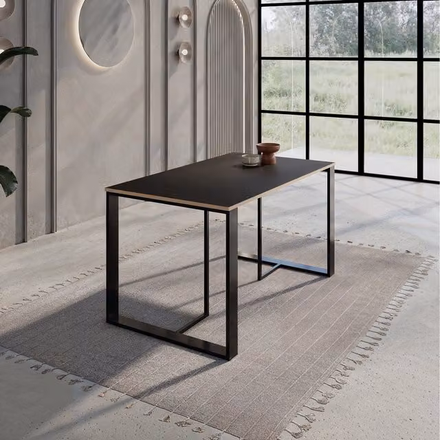 Decortie Lenora Modern Rectangular Dining Table in Black, W: 140 cm, D: 80 cm, H: 75 cm