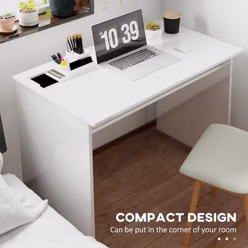 HOMCOM Modern Computer Desk with Storage Shelf, High Gloss White, W: 90 cm, D: 50 cm, H: 74 cm – 4