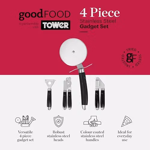 Tower Good Food in Partnership 4 Piece Kitchen Gadget Set with Stainless Steel Heads in Black – 2