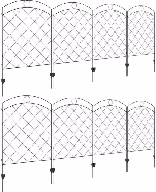 KORVIXA 8-Piece Decorative Metal Garden Fencing in Black, Height: 110 cm