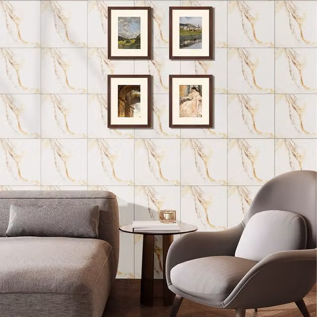 Livingandhome Set of 10 Calacatta White Marble PVC Adhesive Wall Stickers