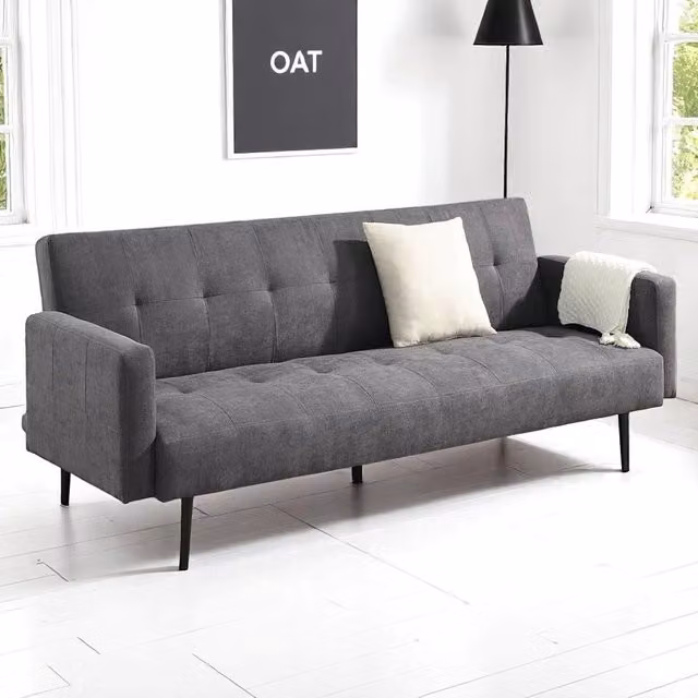 OAT Home Hayle 3 Seater Fabric Upholstered Click Clack Sofa Bed in Grey