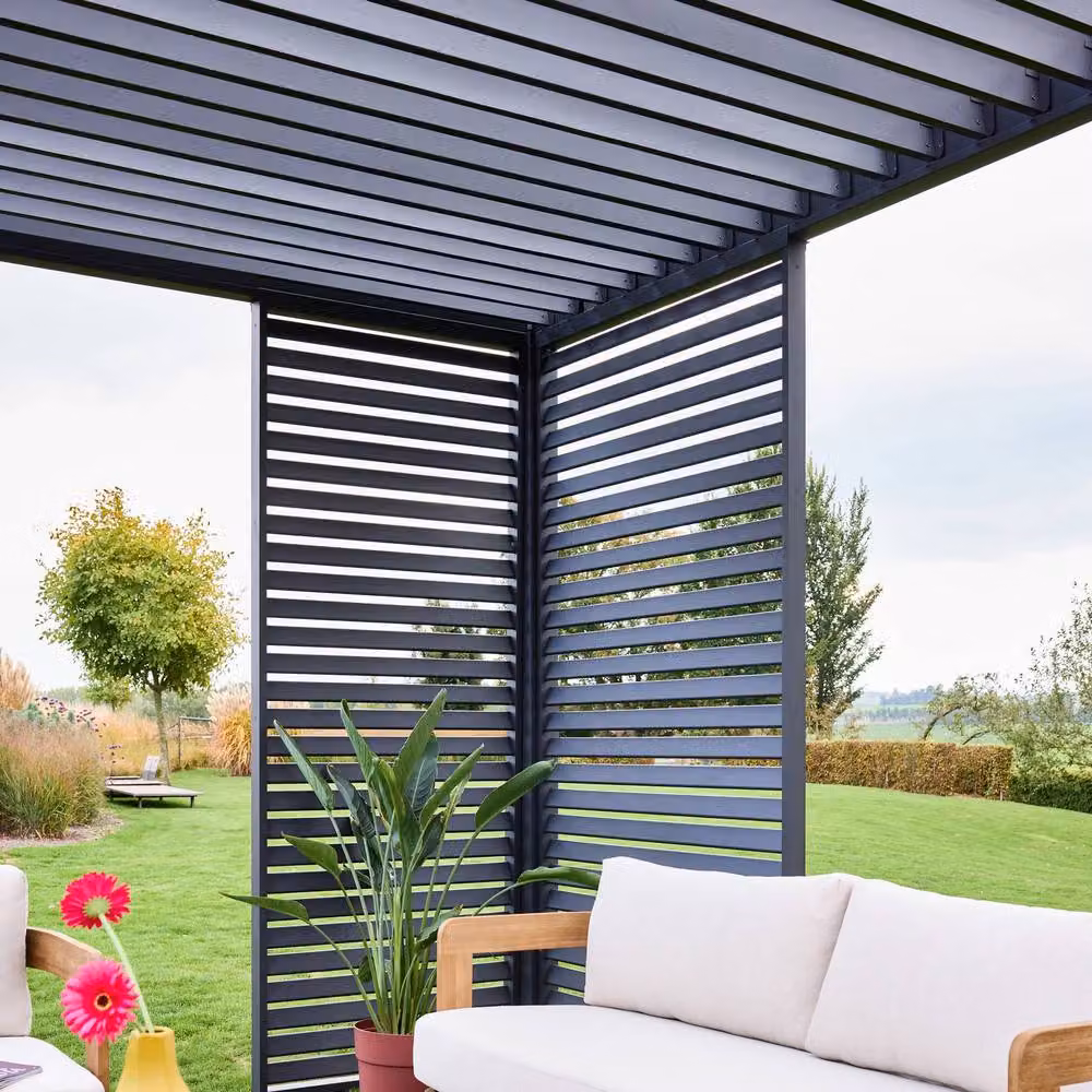 Sweeke Triomphe Louvered Pergola in Dark Grey with 100cm and 130cm Louvres, W: 300 cm, D: 400 cm, H: 250 cm – 3