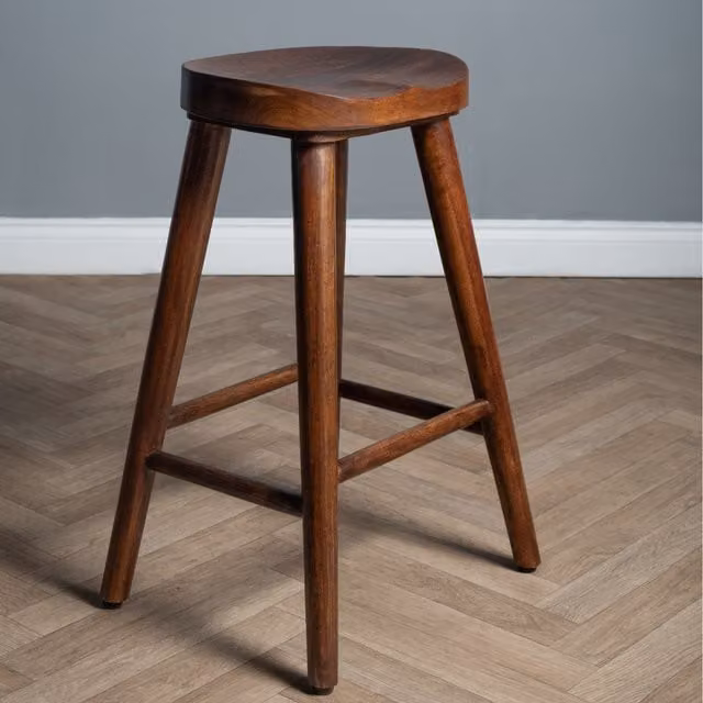 Elm Home And Garden Mid-Century Solid Mango Wood Breakfast Bar Stool in Brown