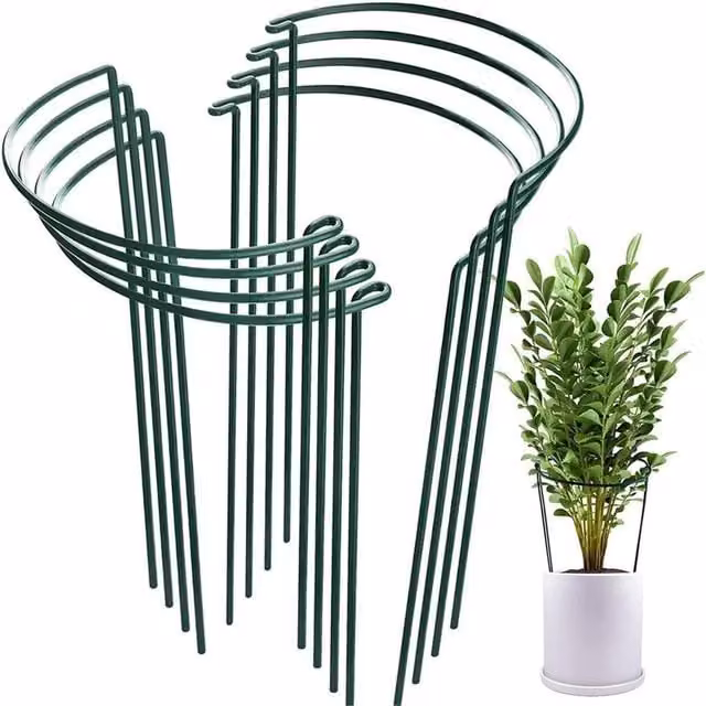 VOGREX 8-Piece Green Metal Half Round Plant Stakes and Flower Support Ring Frames, 40 cm