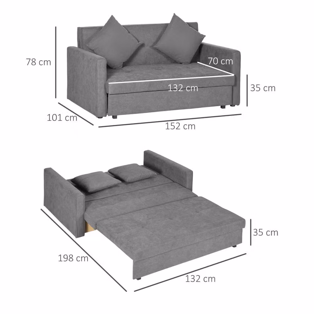 Wyld Haus Lane Mili Snow Flannel Grey 2 Seater Sofa Bed with Built In Storage, W/D/H: 152 x 78 x 140 cm – 4