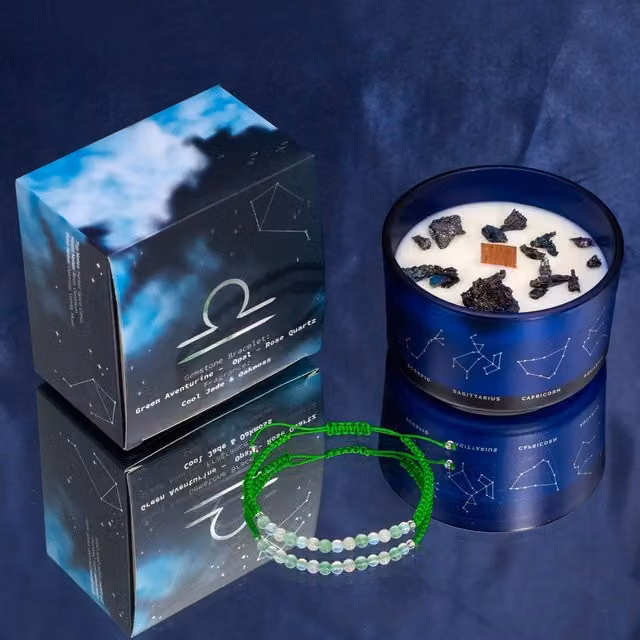 KDMK Libra Zodiac Crystal Candle Gemstone Bracelet in Blue, Green and Pink