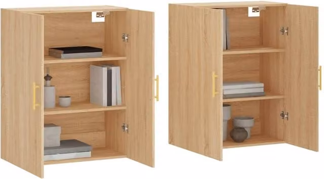 Berkfield Home Wall Mounted Cabinets, 2 Piece Set, Sonoma Oak, Beige, W: 69.5 cm, D: 34 cm, H: 90 cm