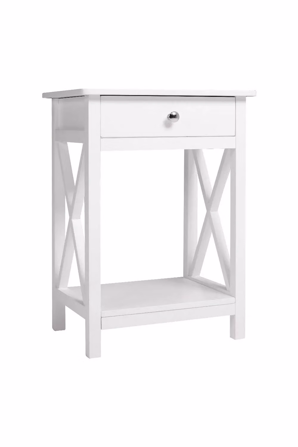 Living and Home 2-Tier Wooden Nightstand with Storage Shelf in White, Height: 55.5 cm – 3