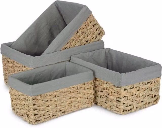 Red Seagrass Woven Open Weave Hamper with Grey Fabric Lining in Green, Beige and Grey