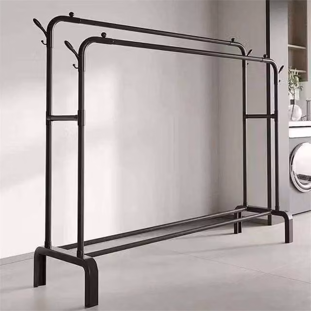 Nordara Double Rail Metal Clothes Hanging Rack and Garment Display Stand in Matt Black – 1