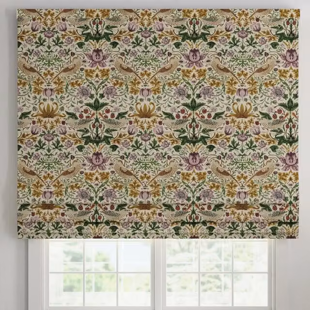 Ante Decor Strawberry Thief Printed Cotton Made To Measure Roman Blind in Orchid Multicolour