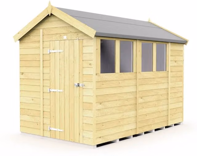 Buttercup Farm Brown Wooden Apex Shed with Single Door and Windows, L302 x W175 x H217 cm – 1