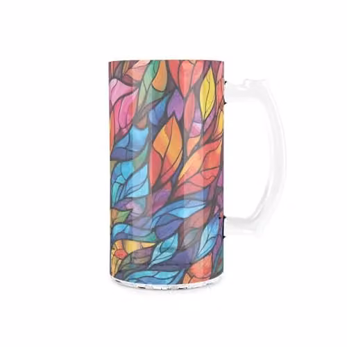 Purely Home Stained Glass Print Beer Tankard Stein in Red and Multicolour, 450ml