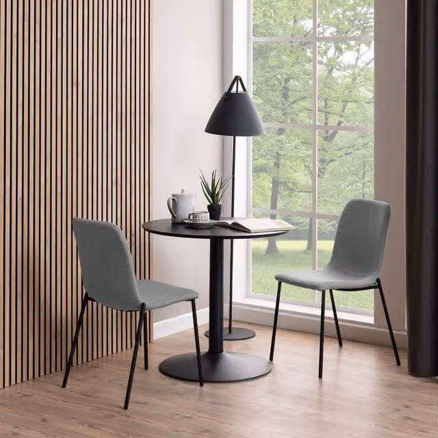 Furniture To Go Ibiza Small Round Café Table with Black Ash Top and Matt Black Base - Black