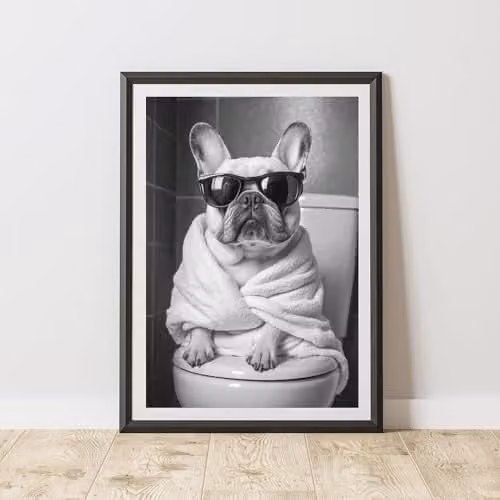 60 Second Makeover French Bulldog On The Toilet Animal Print Paper Poster, A4