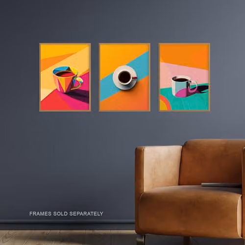 Artery8 Set of 3 Multicolour Geometric Graphic Coffee Cup Abstract Wall Art Paper Posters, 30.48 x 40.64 cm – 2
