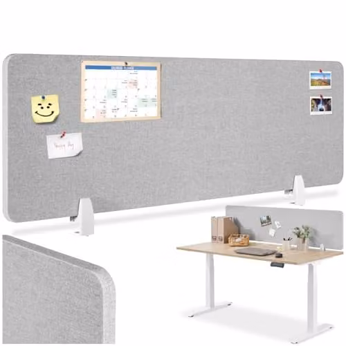tectake Grey Sound-Absorbing Desk Divider with Plastic Core, W: 160 cm, H: 40 cm – 1