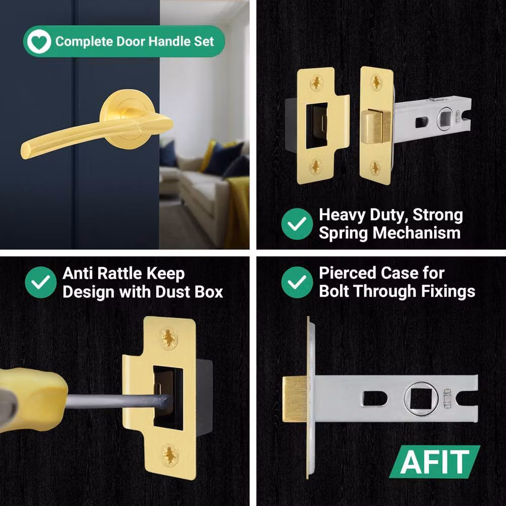 AFIT Gold Lever Door Handles with Rose and Latch, 6 Pair Set – 5