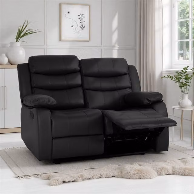 Seconique Roma 2 Seater Manual Recliner Sofa in Black Synthetic Leather