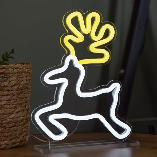 Samuel Alexander White Light Up Christmas Reindeer Table Top Neon Sign, 25cm – 1