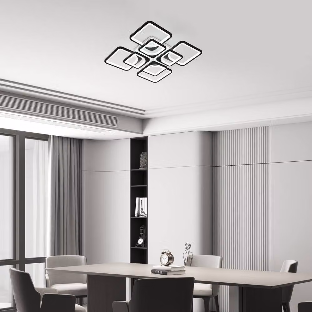 NIVOR Modern Black 8 Square Dimmable LED Ceiling Light with Remote Control – 4