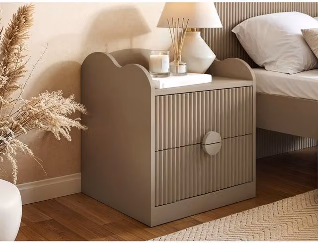 Flair Calista 2 Drawer Cloud Detail Ribbed Bedside Table in Taupe
