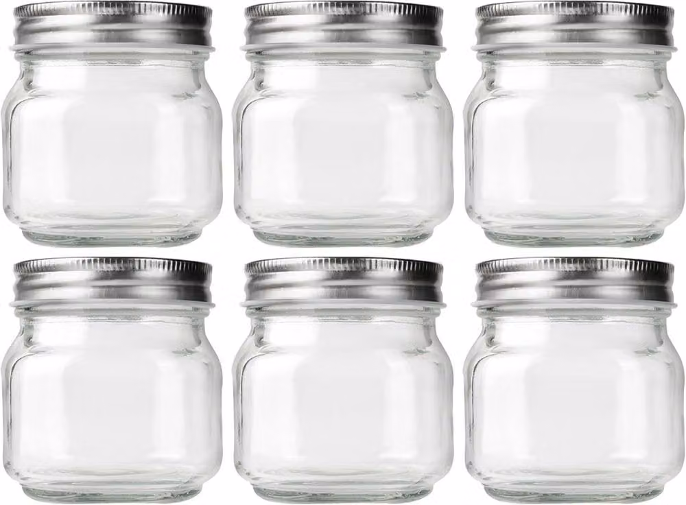volila 6 Pack Transparent Glass Mason Jars with Silver Leakproof Lids, Labels and Pen, 250 ml – 2