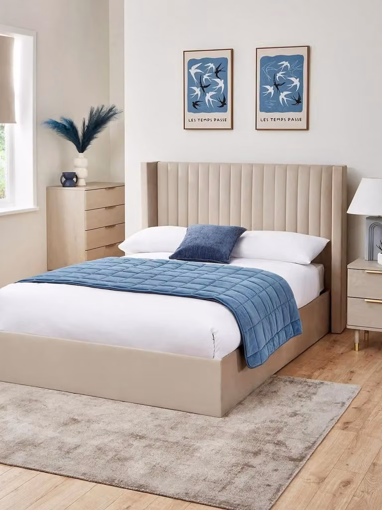 Very Home Modern Upholstered Fabric Ottoman Bed in Beige, W/D/H: 140 x 200 cm