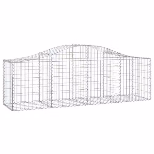 vidaXL Set of 7 Arched Gabion Baskets in Silver Galvanised Steel, W/D/H: 200 x 50 x 60/80 cm
