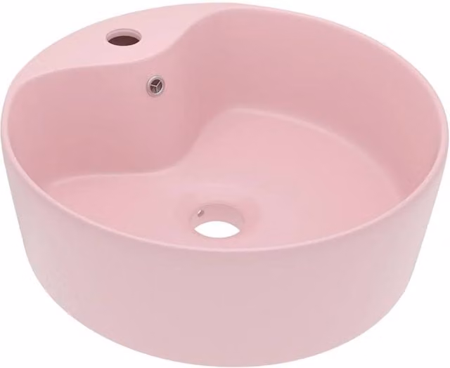 Berkfield Home Luxury Ceramic Round Countertop Wash Basin with Overflow, Matt Pink, W/D: 36 x 13 cm – 1