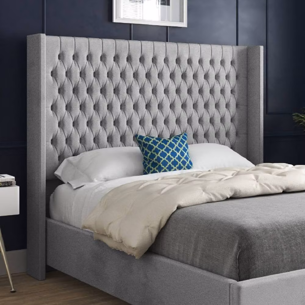 Casani Tibenham Super King Upholstered Designer Bed Frame in Grey Soft Velvet, W/D/H: 200 x 137 x 189 cm – 4